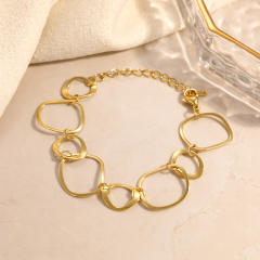 18K real gold plated geometric line stainless steel necklace bracelet set