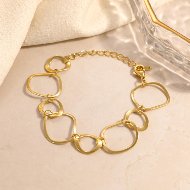 18K real gold plated geometric line stainless steel necklace bracelet set