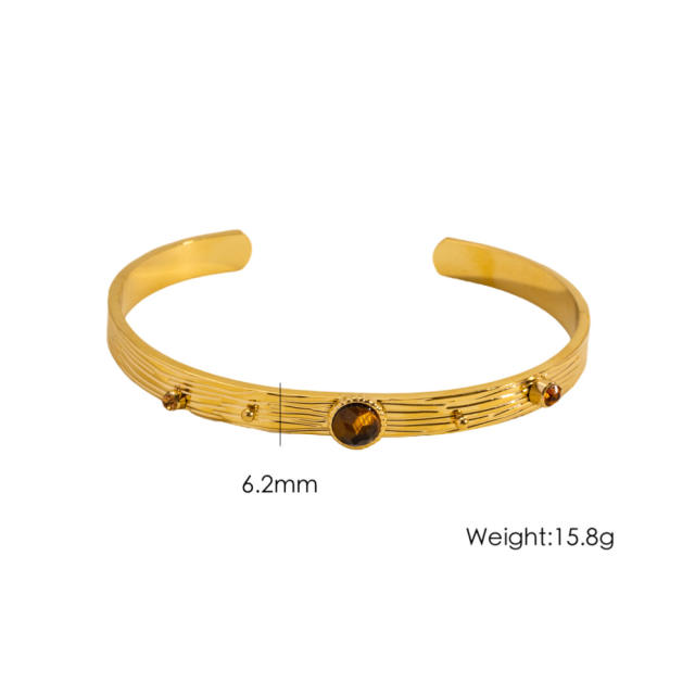 Colorful Natural Stone Inlaid Simple Women's Stainless Steel Bracelet