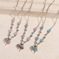 Zircon Bow Necklace for Women Light Luxury Best Friend Clavicle Chain Color-Preserving Jewelry