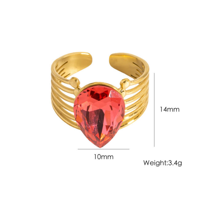Vintage drop heart shape cubic zircon natural stone inlaid stainless steel rings