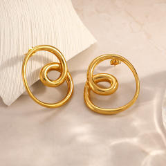 18KG unqiue simple twisted line stainless steel earrings