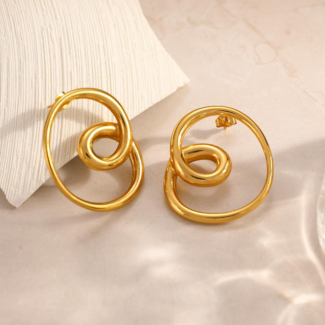 18KG unqiue simple twisted line stainless steel earrings