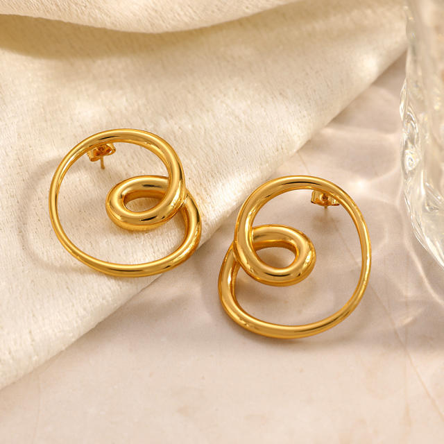 18KG unqiue simple twisted line stainless steel earrings