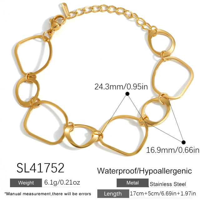 18K real gold plated geometric line stainless steel necklace bracelet set