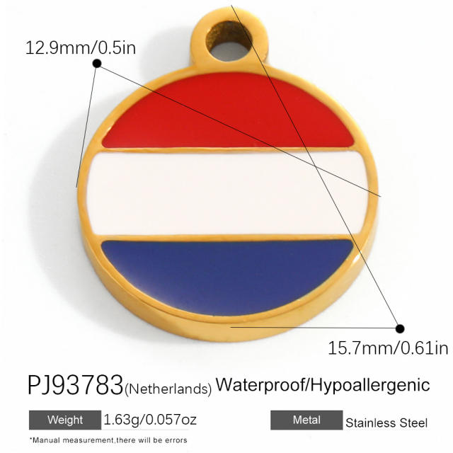 18K real gold plated color enamel flag element stainless steel charm diy jewelry accessory