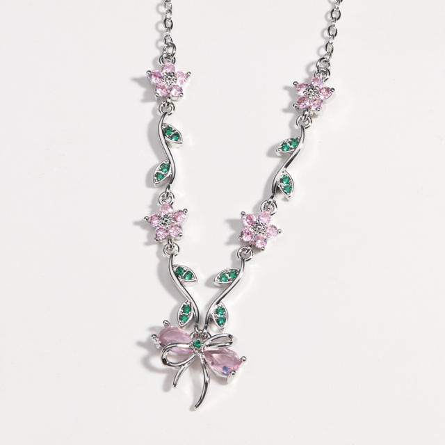 Zircon Bow Necklace for Women Light Luxury Best Friend Clavicle Chain Color-Preserving Jewelry