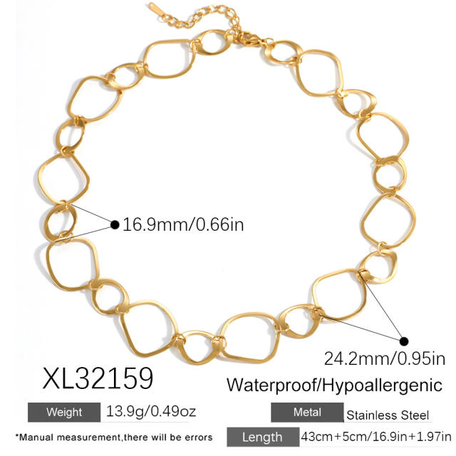 18K real gold plated geometric line stainless steel necklace bracelet set