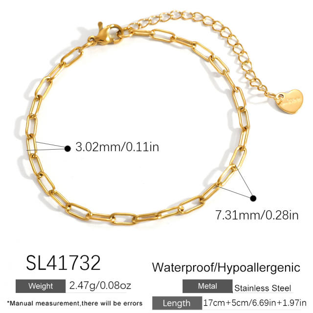 Simple geometric Oval shape chain stainless steel necklace bracelet set