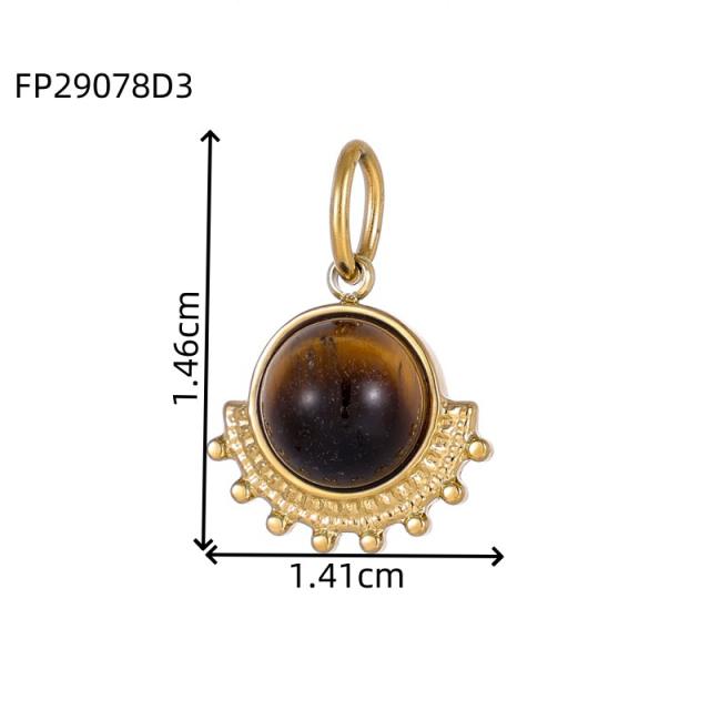 Sunflower Tiger Eye Maillard Color DIY Stainless Steel Pendant Handmade Necklace Earrings Accessories