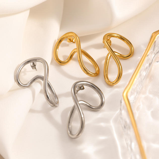 18KG unique geometirc line shape stainless steel earrings