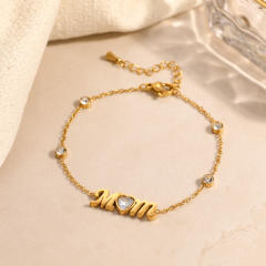 Mother's day diamond heart stainless steel necklace bracelet set