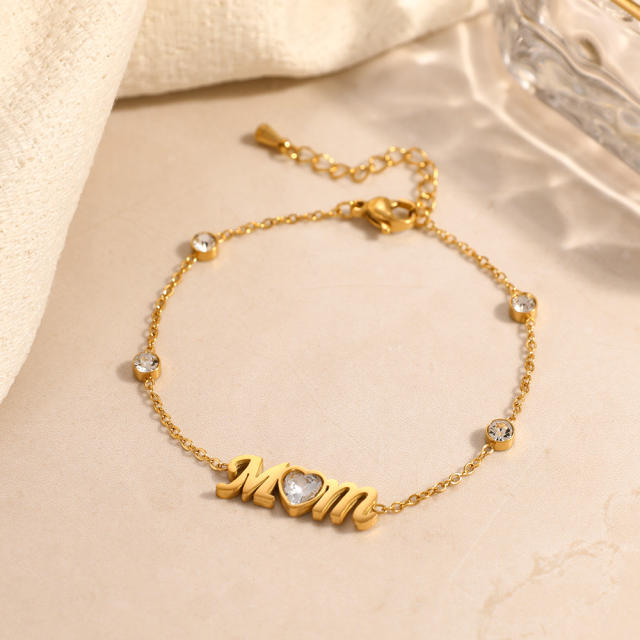 Mother's day diamond heart stainless steel necklace bracelet set