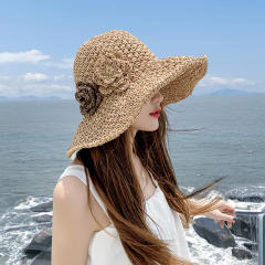Straw hat women's summer beach hat foldable sunscreen big eaves seaside hat