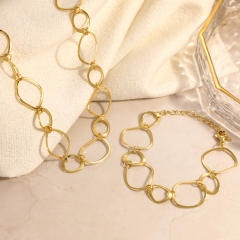 18K real gold plated geometric line stainless steel necklace bracelet set