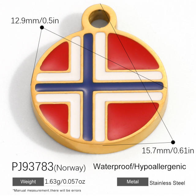 18K real gold plated color enamel flag element stainless steel charm diy jewelry accessory