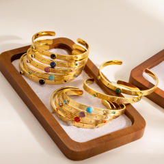 Colorful Natural Stone Inlaid Simple Women's Stainless Steel Bracelet
