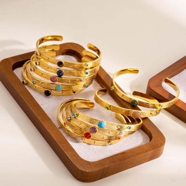 Colorful Natural Stone Inlaid Simple Women's Stainless Steel Bracelet