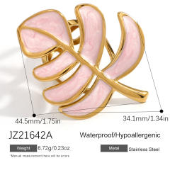 18KG color enamel Monstera deliciosa leaf shape stainless steel rings