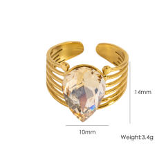 Vintage drop heart shape cubic zircon natural stone inlaid stainless steel rings