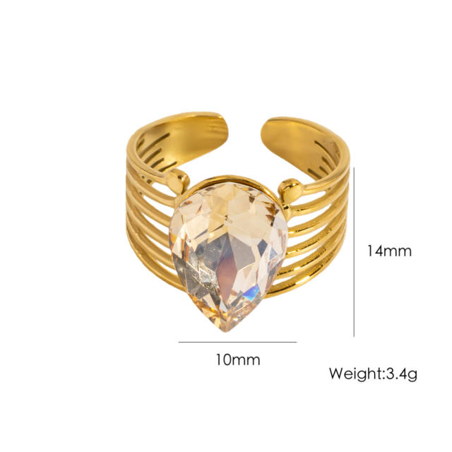 Vintage drop heart shape cubic zircon natural stone inlaid stainless steel rings