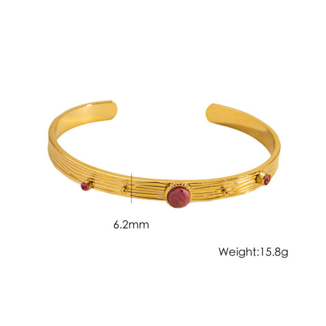 Colorful Natural Stone Inlaid Simple Women's Stainless Steel Bracelet