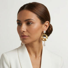 New design vintage pearl inlaid geometric circle stainless steel earrings
