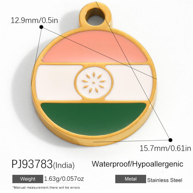 18K real gold plated color enamel flag element stainless steel charm diy jewelry accessory