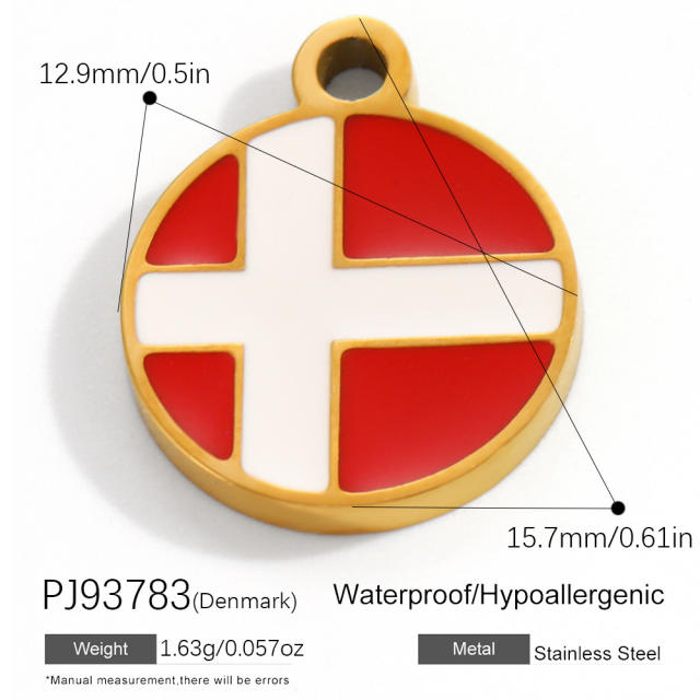 18K real gold plated color enamel flag element stainless steel charm diy jewelry accessory