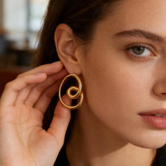 18KG unqiue simple twisted line stainless steel earrings