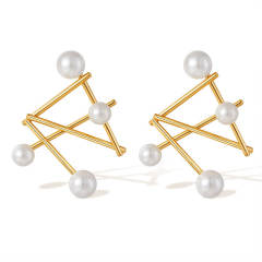 New Geometric Design Pearl Earrings Women's Daily Wear Real Gold Plated Earrings