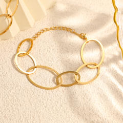 Simple geometric Oval shape chain stainless steel necklace bracelet set