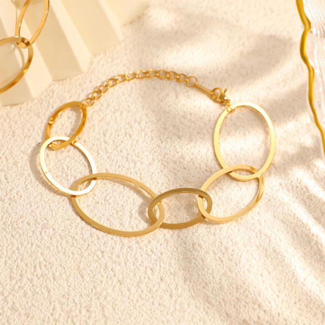 Simple geometric Oval shape chain stainless steel necklace bracelet set
