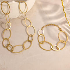 Simple geometric Oval shape chain stainless steel necklace bracelet set