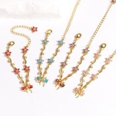 Hot-Selling Cute Sweet Exquisite Zircon Bow Branch Leaf Bracelet
