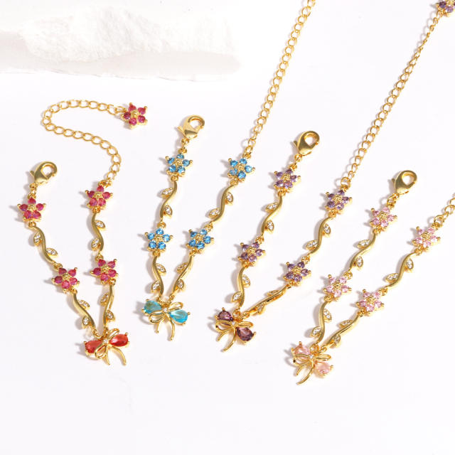 Hot-Selling Cute Sweet Exquisite Zircon Bow Branch Leaf Bracelet