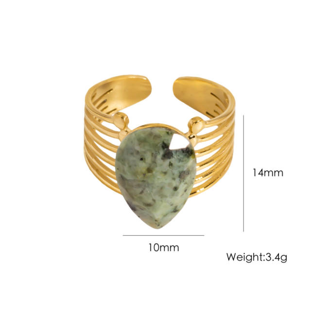 Vintage drop heart shape cubic zircon natural stone inlaid stainless steel rings