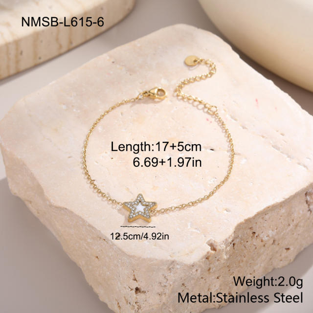 Delicate diamond star colorful stainless steel bracelet