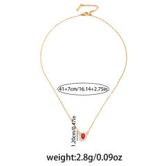 Elegant oval ruby cubic zircon dainty stainless steel necklace