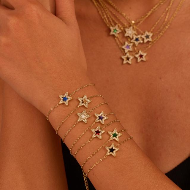 Delicate diamond star colorful stainless steel bracelet