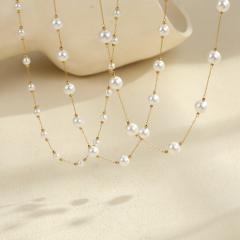 Elegant pearl bead chain stainless steel necklace mother's day gift