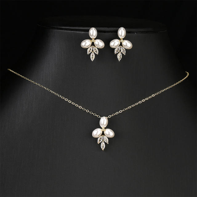 Water Drops Pearl Necklace Earrings Jewelry suit Women's High-end Bridal Accessories Jewelry Two-piece Set