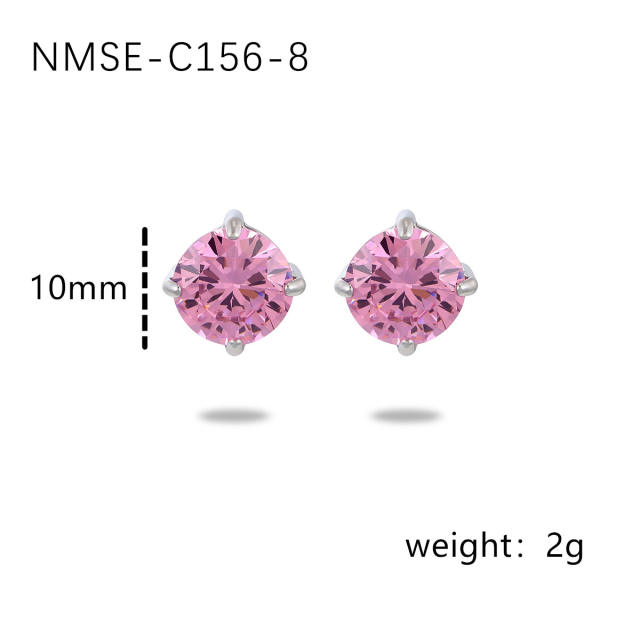 INS simple small color zircon stainless steel stud earrings