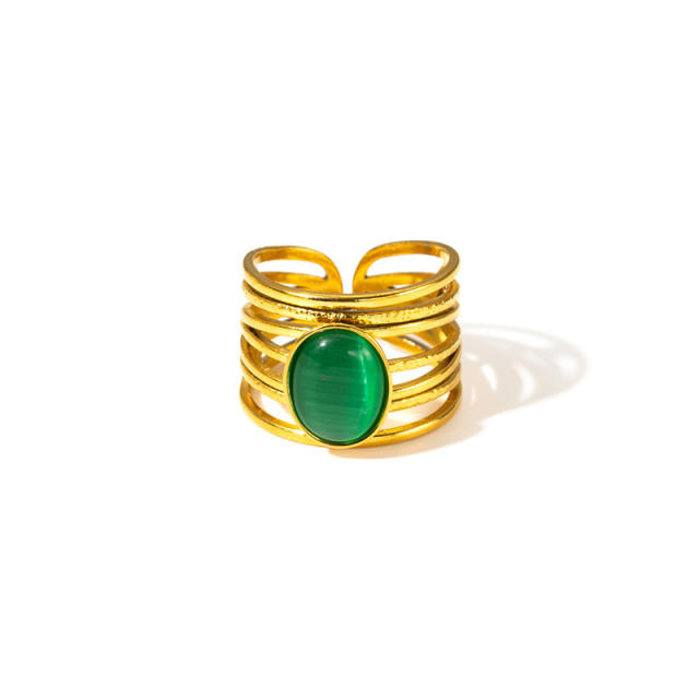 Multi-layer stainless steel ring women inlaid natural stone open stainless steel rings