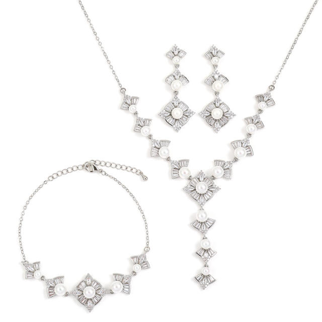 Water Drops Pearl Necklace Earrings Jewelry suit Women's High-end Bridal Accessories Jewelry Two-piece Set