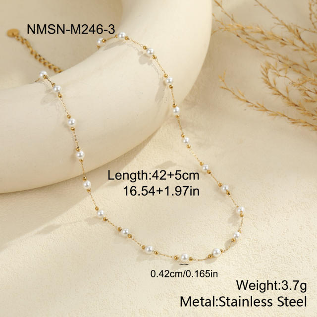 Elegant pearl bead chain stainless steel necklace mother's day gift