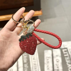 Fashion Full Diamond Strawberry Keychain for Women Creative Car Key Pendant