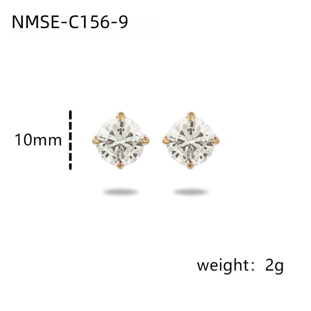 INS simple small color zircon stainless steel stud earrings