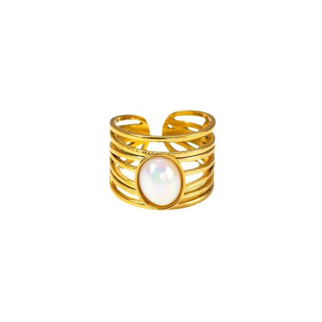 Multi-layer stainless steel ring women inlaid natural stone open stainless steel rings
