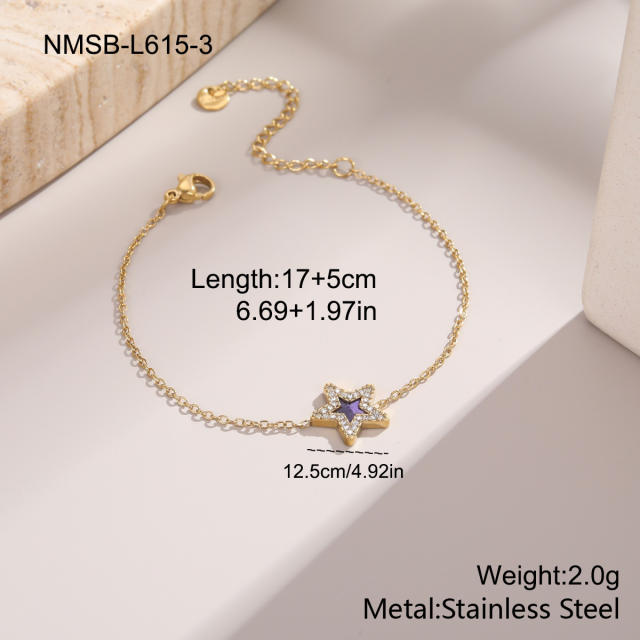 Delicate diamond star colorful stainless steel bracelet